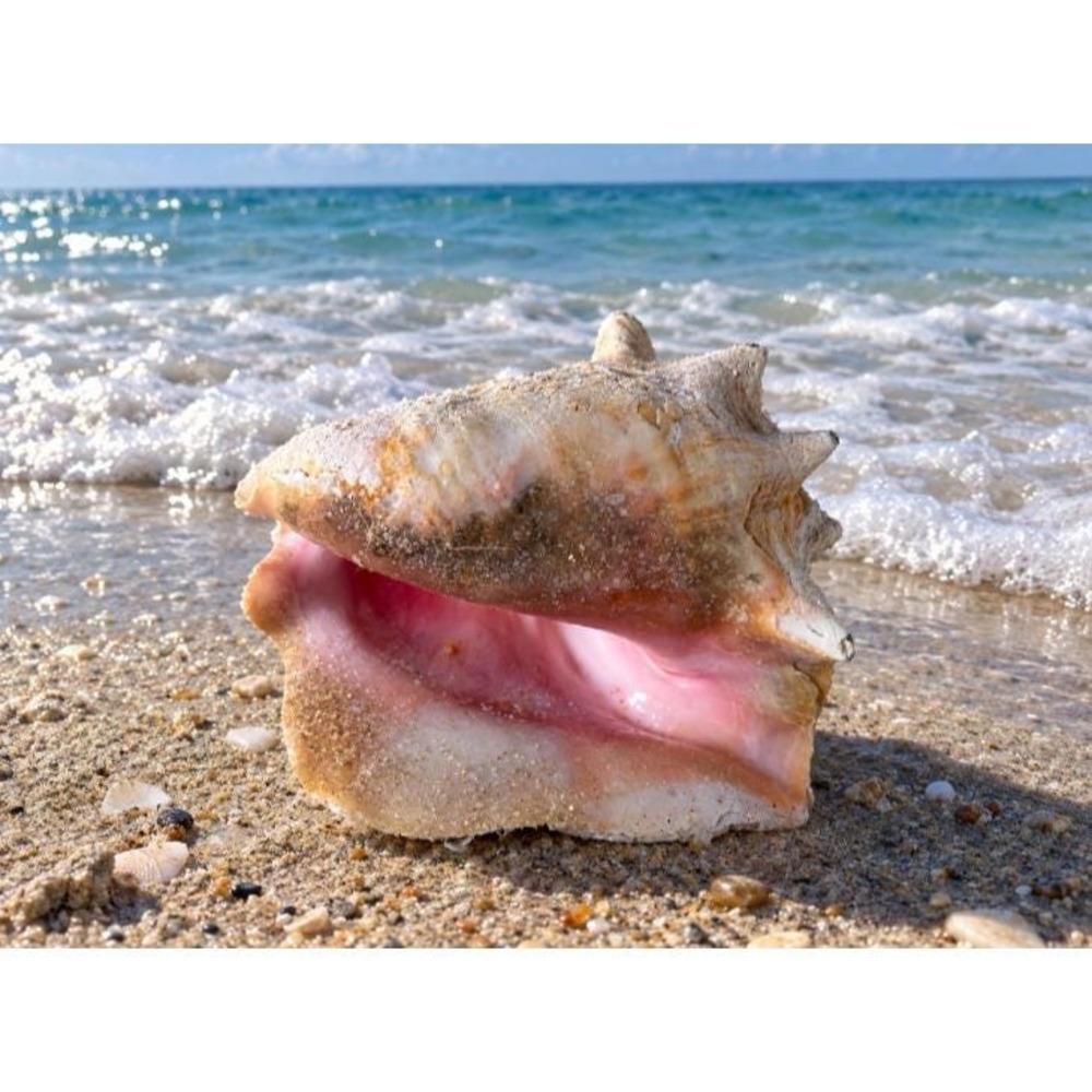 Large 8" Natural Queen Conch Shell Pink Interior Coastal Beach Nautical Decor